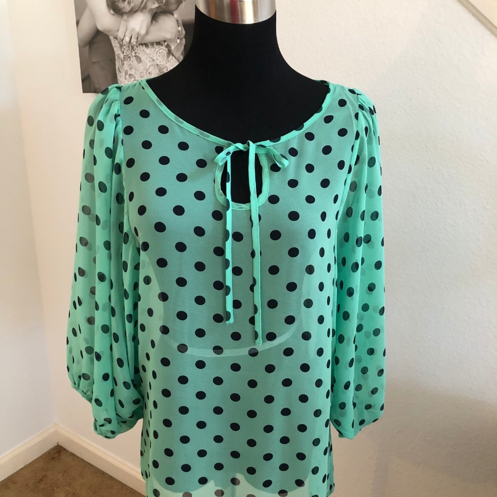 Anthropologie Green Polka Dot Top NWOT